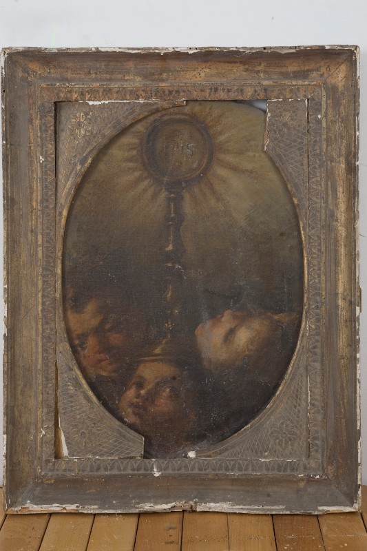 Ambito napoletano inizio sec. XVIII, Adorazione dell'Eucaristia in olio su tela