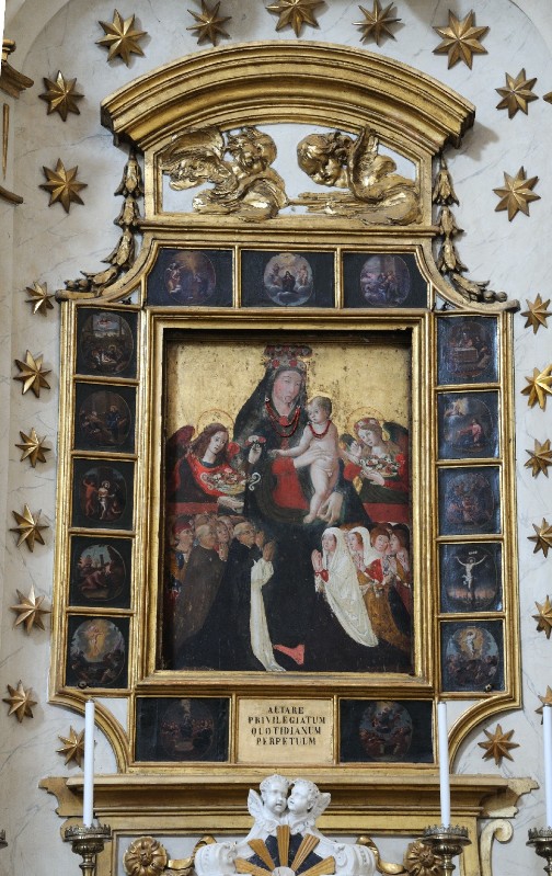 Ambito romano secc. XV-XVII, Dipinto con la Madonna del rosario e misteri
