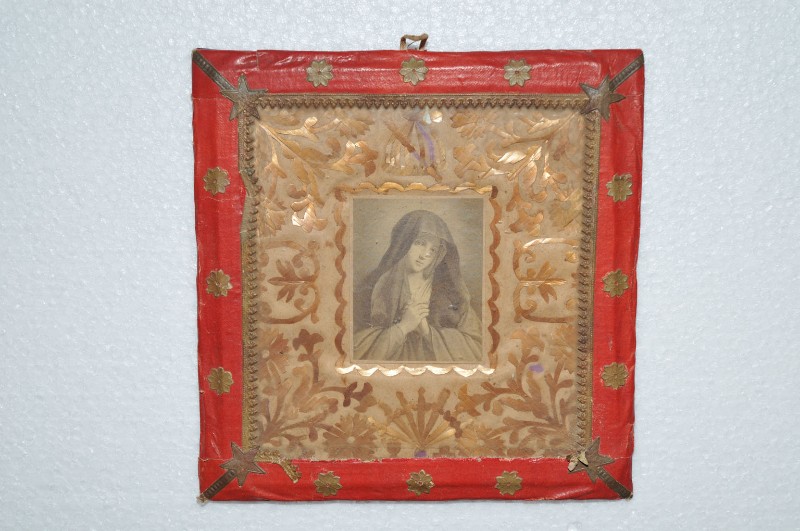 Bott. livornese sec. XX, Stampa con Madonna in preghiera corniciata in rosso