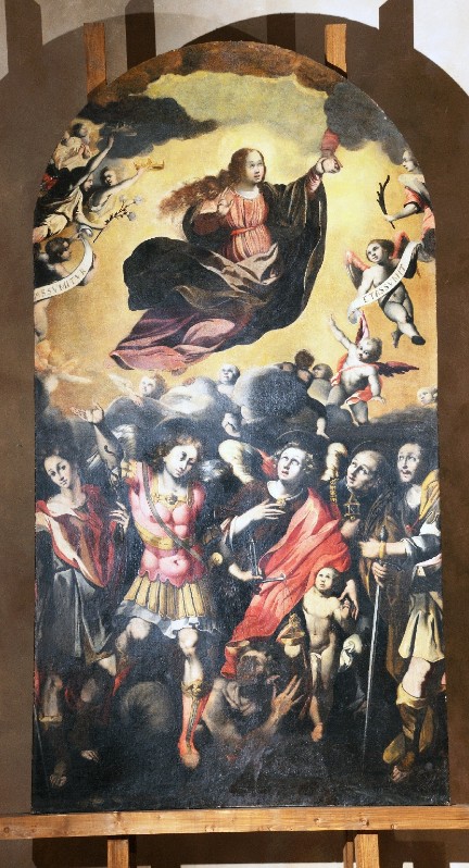 Ambito dell'Italia meridionale sec. XVII, Dipinto con Madonna assunta tra santi
