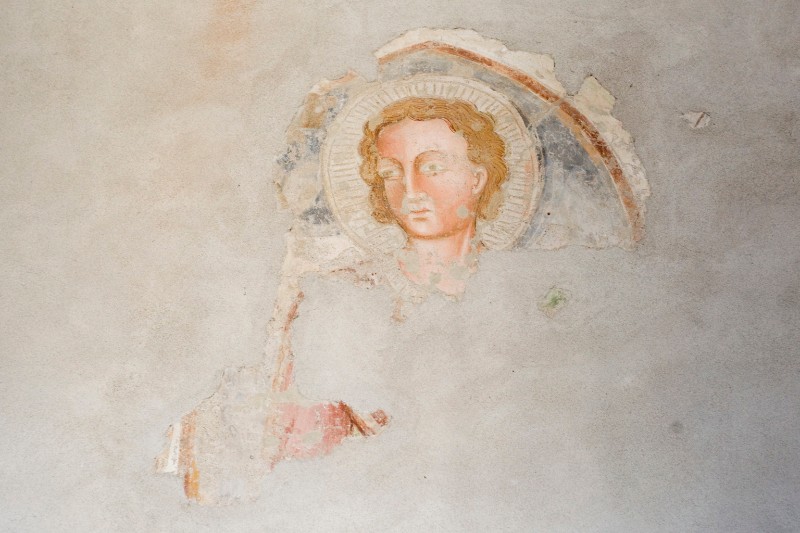 Bottega toscana sec. XIII, Volto di Santo con aureola dipinto murale