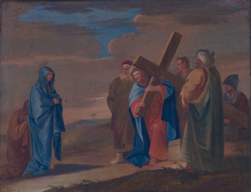 Bott. lucchese sec. XVIII, Gesù incontra sua Madre dipinto a olio su tela