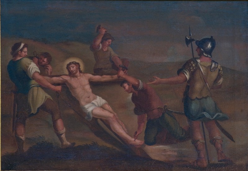 Bott. lucchese sec. XVIII, Gesù è inchiodato alla Croce dipinto a olio su tela