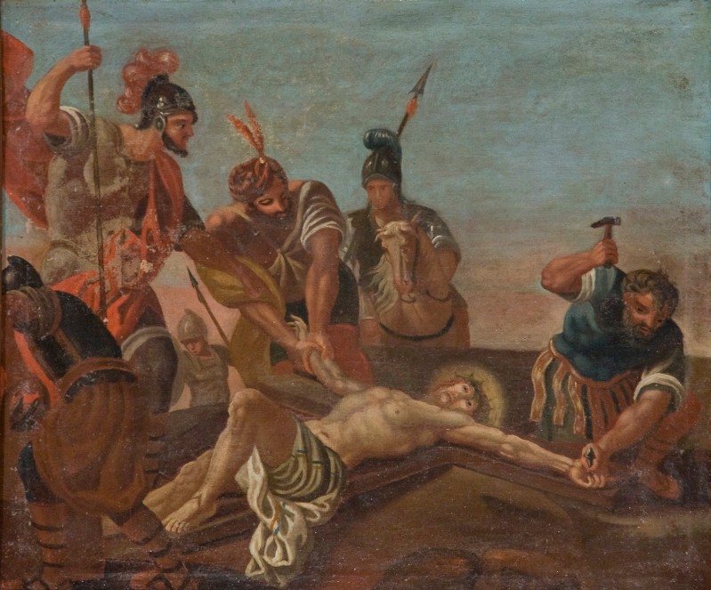 Bott. lucchese sec. XVII, Gesù è inchiodato alla croce dipinto a olio su tela