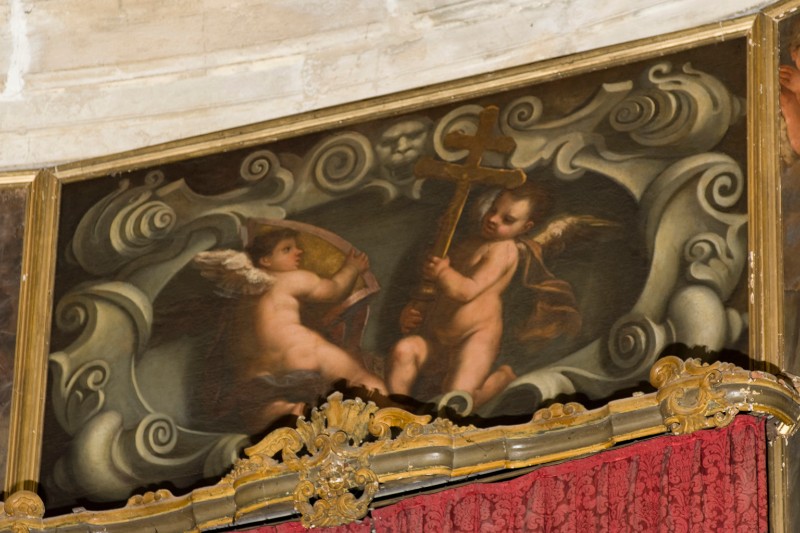 Ambito veneto fine sec. XVII, Angioletti con motra e croce