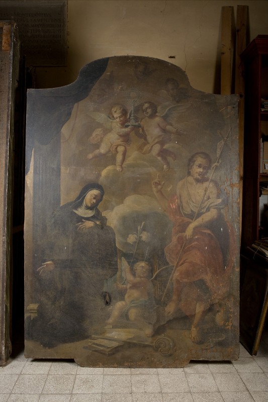 Ambito romagnolo sec. XVIII, Dipinto con i Santi Giovanni Battista e Gertrude