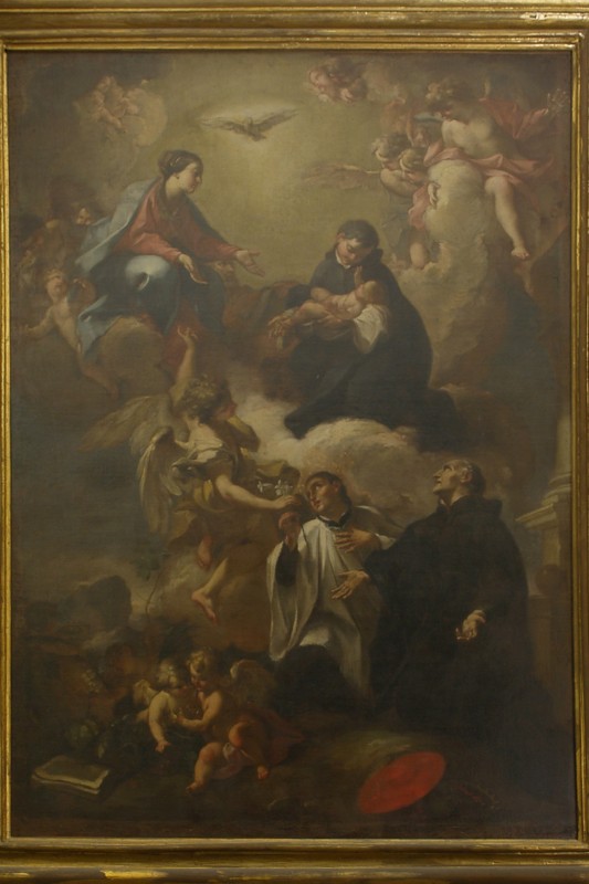 Ambito italiano sec. XVIII, Dipinto con Madonna Gesù Bambino e Stanislao Kostka