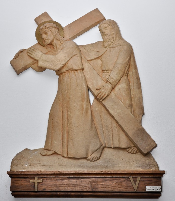 Capezzuoli Cesare sec. XX, Gesù Cristo aiutato dal cireneo a portare la croce