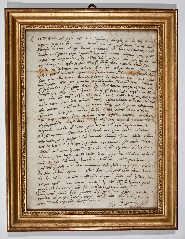 Bottega toscana sec. XX, Reliquiario con lettera di Santa Caterina de' Ricci