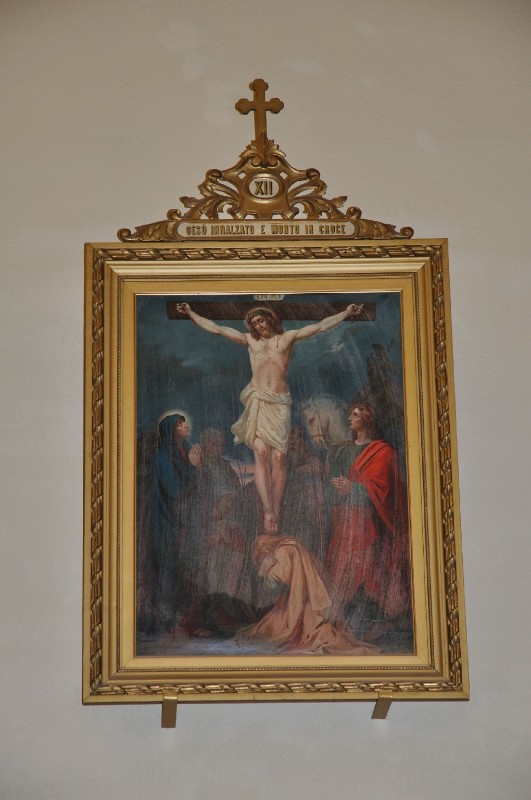 Bott. italiana prima metà sec. XX, Oleografia con Gesù morto in croce
