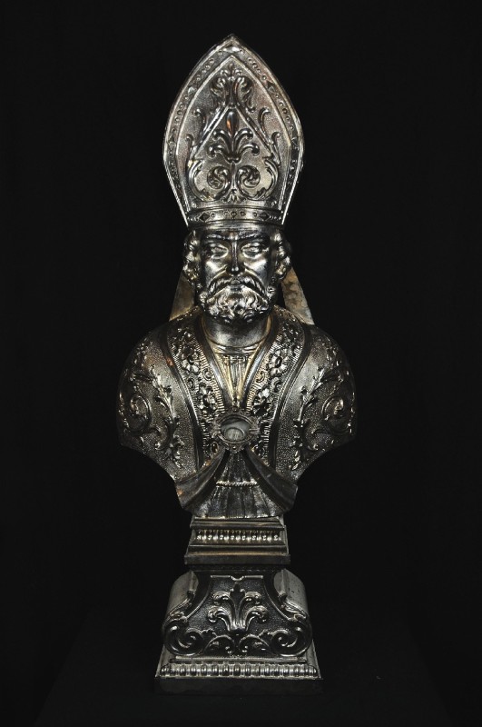 Bott. emiliana sec. XIX, Reliquiario a busto di Santo vescovo 3/4
