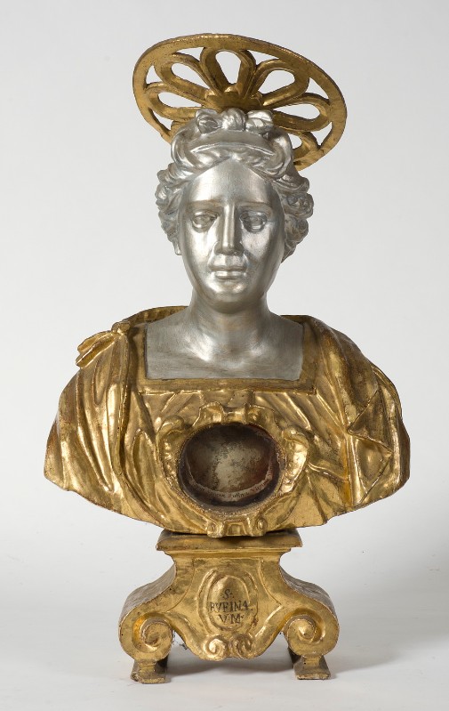 Bottega imolese (?) sec. XVII, Reliquiario a busto di Santa Rufina