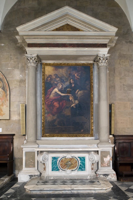 Bott. lucchese sec. XVII, Altare con paliotto decorato da cartella con croce