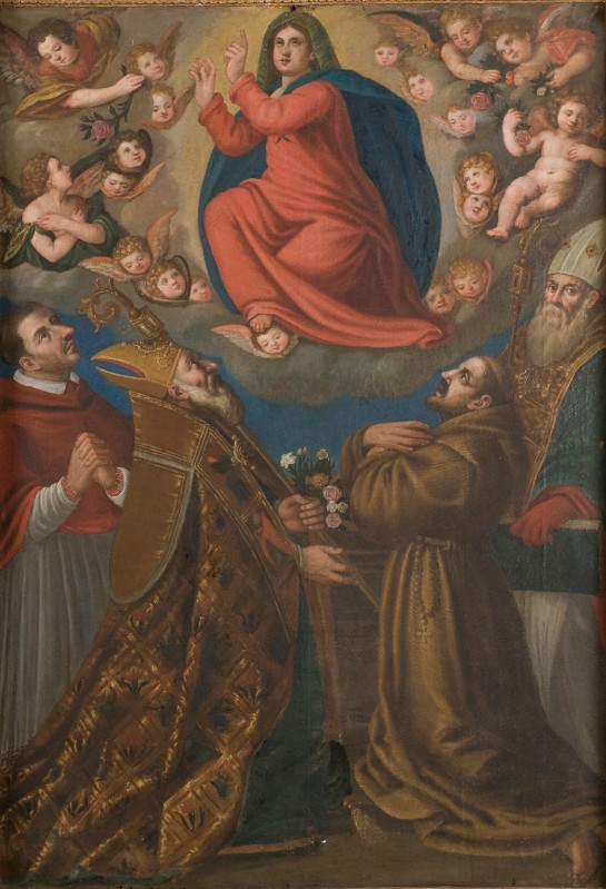 Bott. toscana sec. XVIII, Dipinto a olio su tela raffigurante Madonna e santi