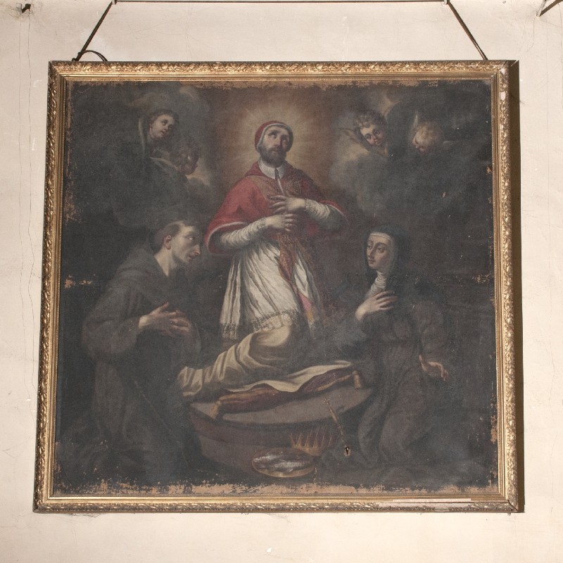 Ambito laziale sec. XVII, Dipinto di San Clemente tra santi