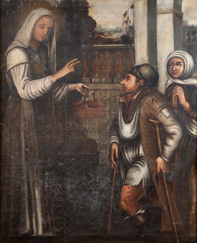 Bottega toscana sec. XVIII, Santa Zita ed il mendicante dipinto