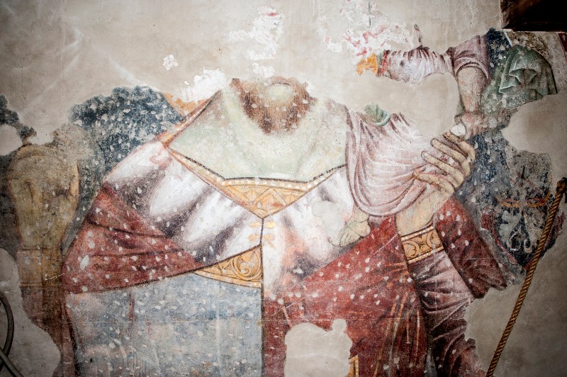 Bott. italiana sec. XIII, Dipinto murale con San Cristoforo e Gesù Bambino