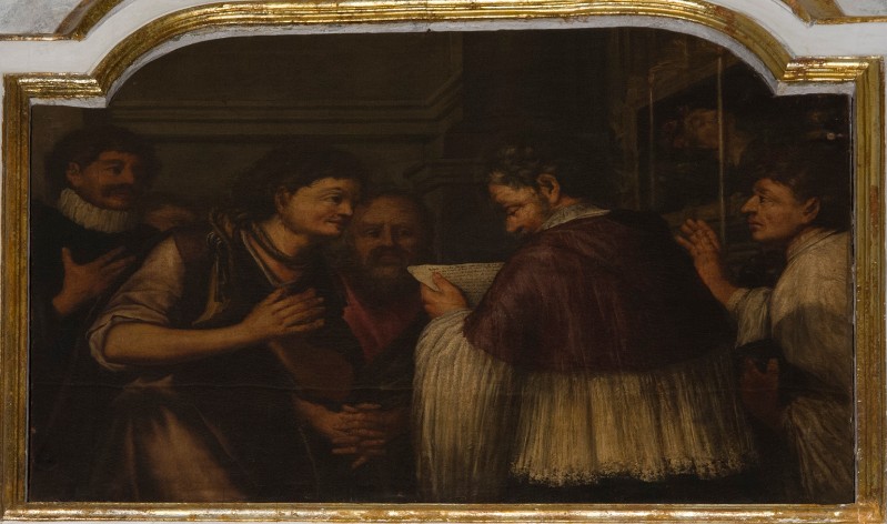 Bott. lucchese sec. XVII, Dipinto raffigurante Santa Zita che ascolta un prete