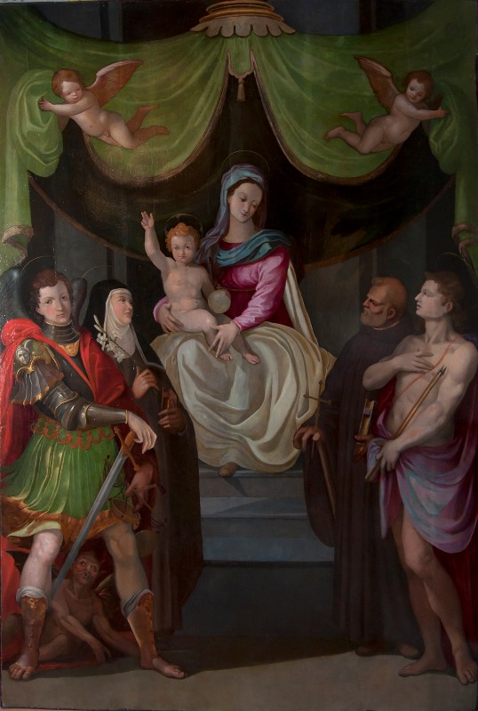 Scuola fiorentina sec. XVI, Madonna col Bambino in trono e santi