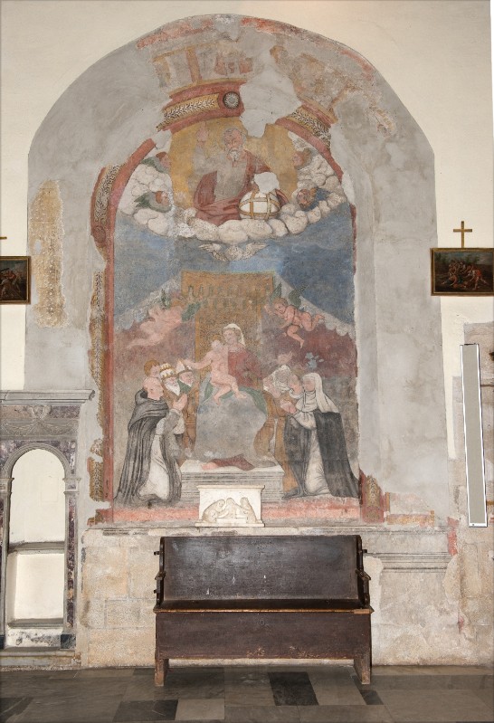 Ambito italiano sec. XVI, Dipinto murale della Madonna del rosario tra santi