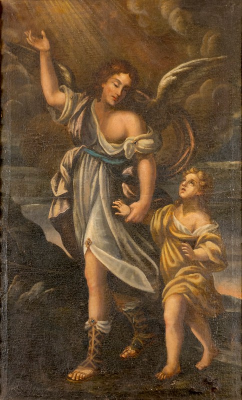 Bott. italiana sec. XVIII, Dipinto a olio su tela raffigurante l'angelo custode