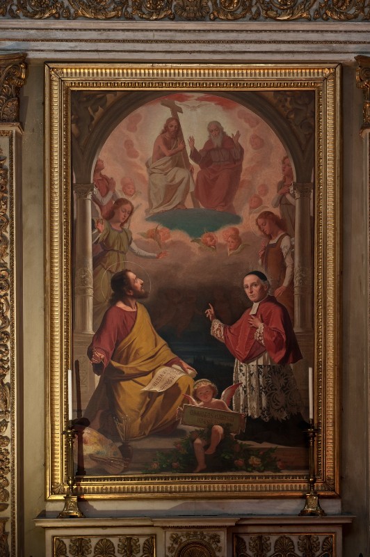 Guglielmino L. (1920), Santissima Trinità con San Luca e San Giuseppe Cottolengo