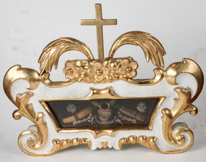 Bottega toscana fine sec. XVIII, Reliquiario a urna in legno laccato e dorato
