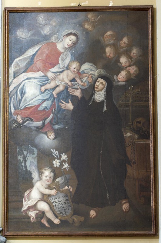 Ambito lombardo sec. XVIII, Madonna con Gesù Bambino e Santa Caterina da Bologna