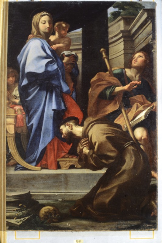 Ambito romano sec. XIX, Madonna con Gesù e i santi Francesco e Giacomo Minore