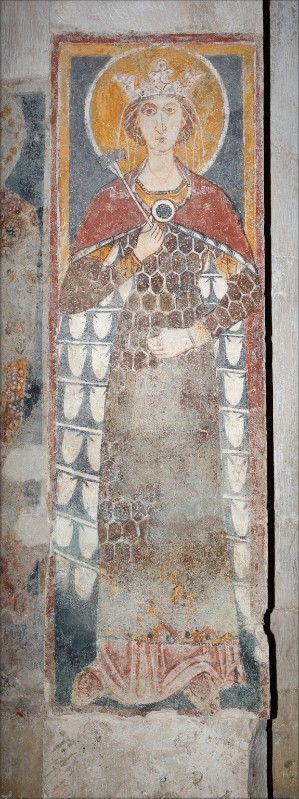 Ambito pugliese sec. XIV, Dipinto murale di santa con corona