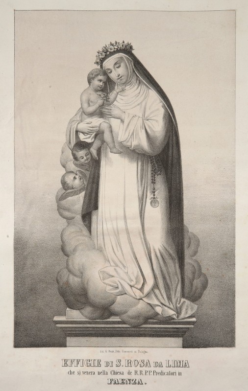 Litografia Giulio Wenk Bologna sec. XIX, Santa Rosa da Lima e Gesù