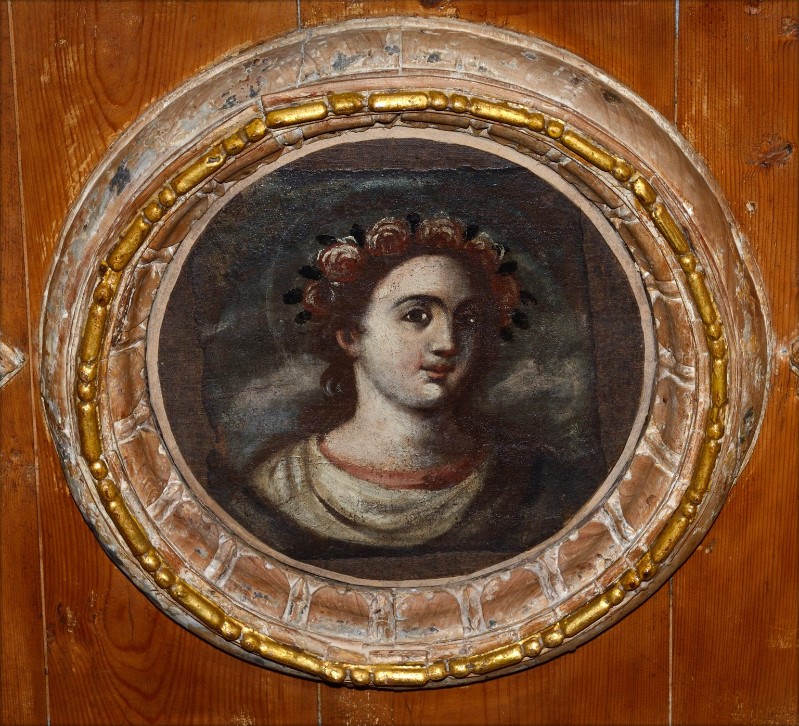 Ambito campano sec. XVII, Dipinto di santa con corona di rose