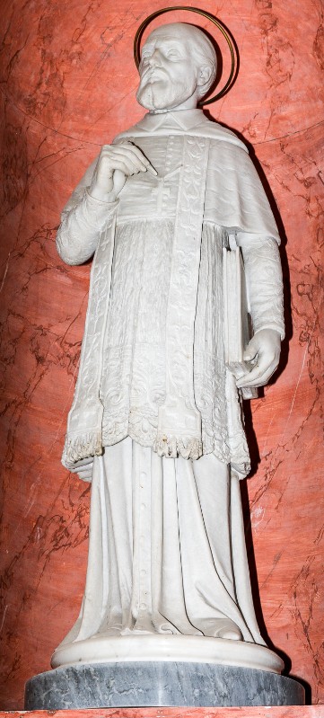 Bott. toscana sec. XIX, Statua in marmo bianco scolpito San Francesco di Sales