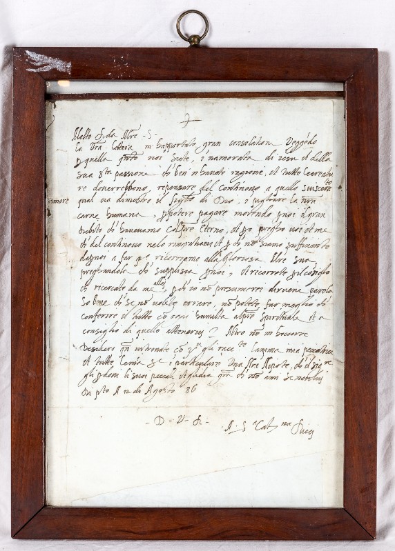 Bottega toscana sec. XIX, Reliquiario con lettera di Santa Caterina de' Ricci