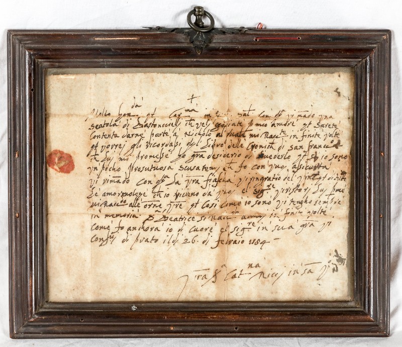 Bott. fiorentina sec. XVIII, Reliquiario con lettera di Santa Caterina de' Ricci