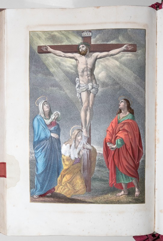 Ambito italiano prima metà sec. XIX, Stampa a colori Crocifissione di Gesù