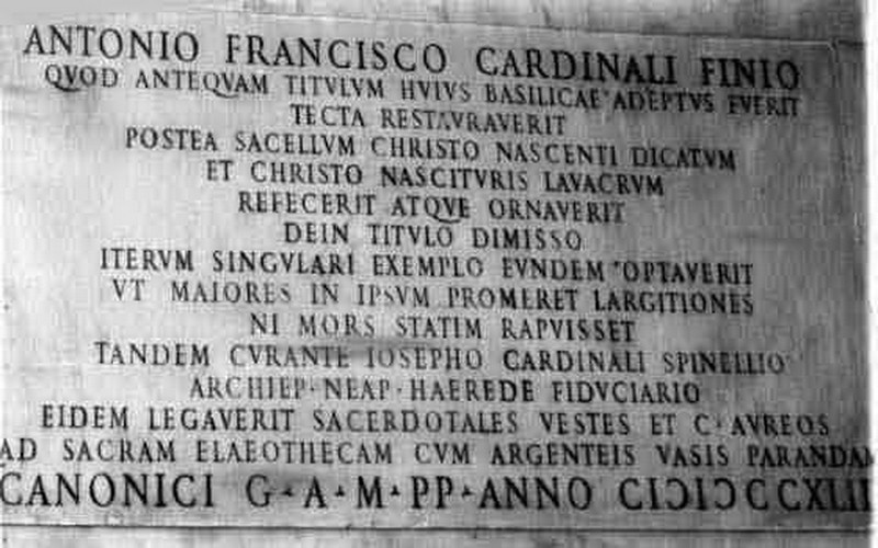 Ambito romano (1743), Lapide commemorativa cardinale Antonio Francesco Fini