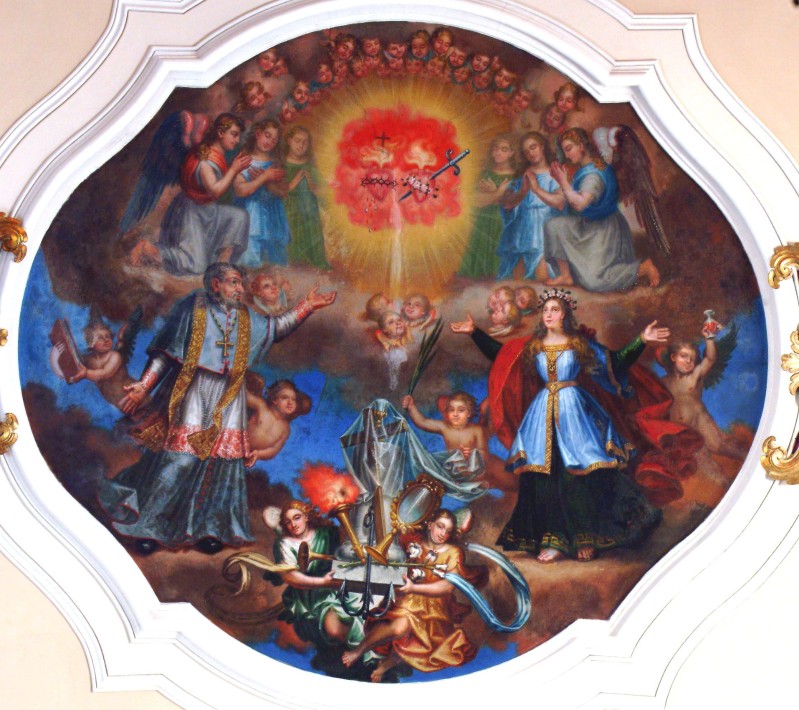 Bottega abruzzese sec. XIX, Dipinto S.ti Giustino e Filomena in adorazione