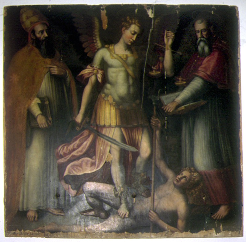 Scuola fiorentina sec. XVI, I santi Clemente, Michele arcangelo e Girolamo