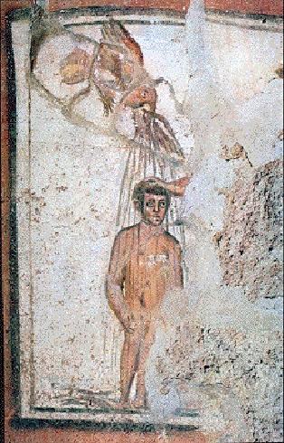  Particolare dell’affresco della Catacomba dei SS Marcellino e Pietro - Roma. III-IV sec. d.C.