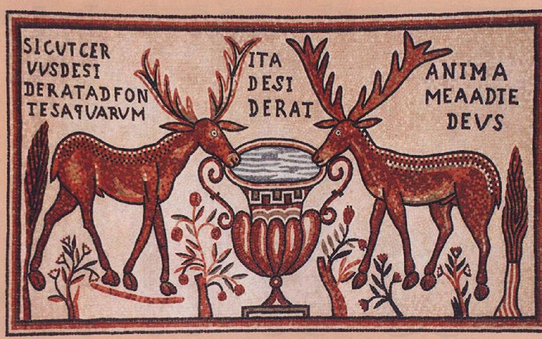  Mosaico proveniente dal battistero di Salona, in primo piano i cervi alla fonte