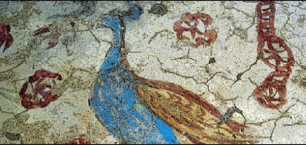  Pavone. Dettaglio degli affreschi. Catacomba di Siracusa