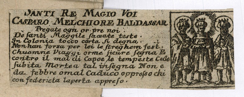 Ambito italiano (?) sec. XVIII, Stampa con invocazione ai Re Magi