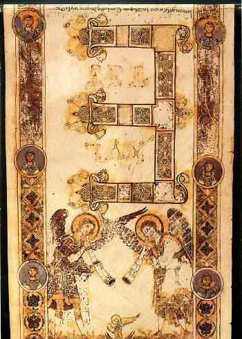  Il secondo foglio raffigura il Tetramorfo, simbolo degli Evangelisti...