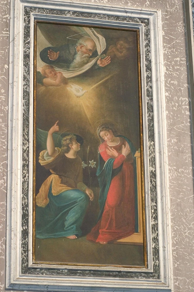 Ambito napoletano sec. XIX, Maria riceve l'annuncio dell'Angelo in olio su tela