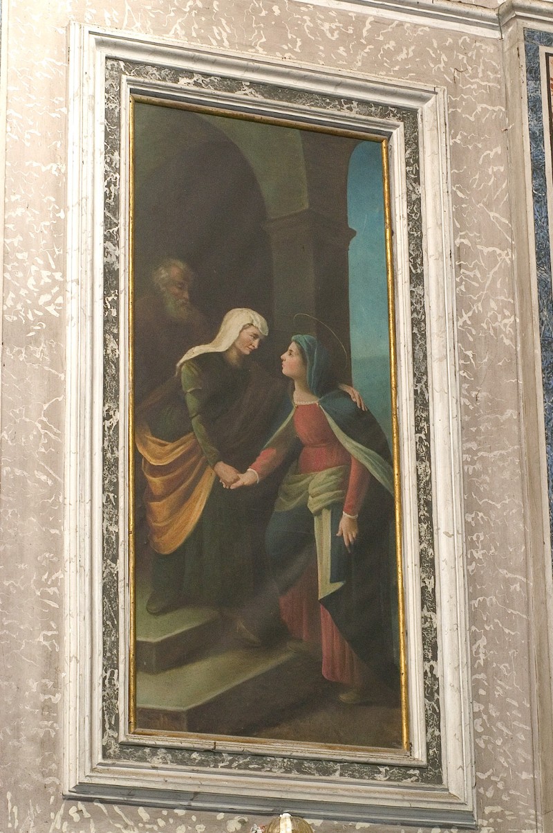 Ambito napoletano sec. XIX, Maria visita Sant'Elisabetta in olio su tela
