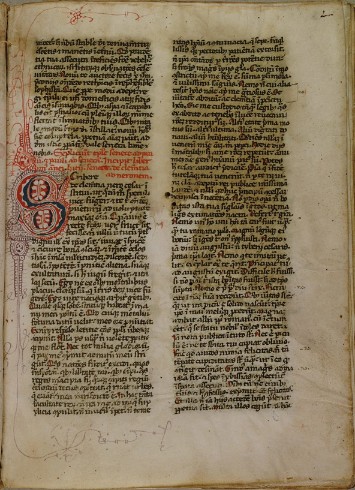 Iniziale filigranata, lettera S, secolo XIV