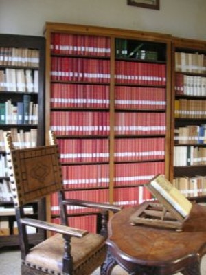 vista d'insieme degli scaffali della biblioteca