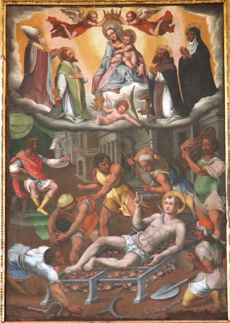 Ambito marchigiano sec. XVI-XVII, San Lorenzo sulla graticola tra santi