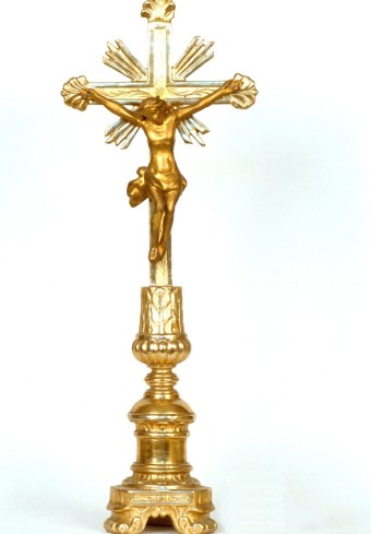 Ambito piemontese sec. XIX, Croce da altare foglie lunghe